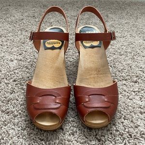 Swedish Hasbeens Peep Toe Super High Leather Sandal sz 38 US 8